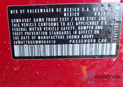 2021 Volkswagen Jetta Gli 2.0T Autobahn/2.0T S from USA, damaged, VIN 3VW6T7BU5MM084018